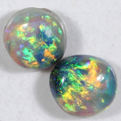 SOLID SEMI BLACK OPALS Matching pair, Bright fire of orange green and blue